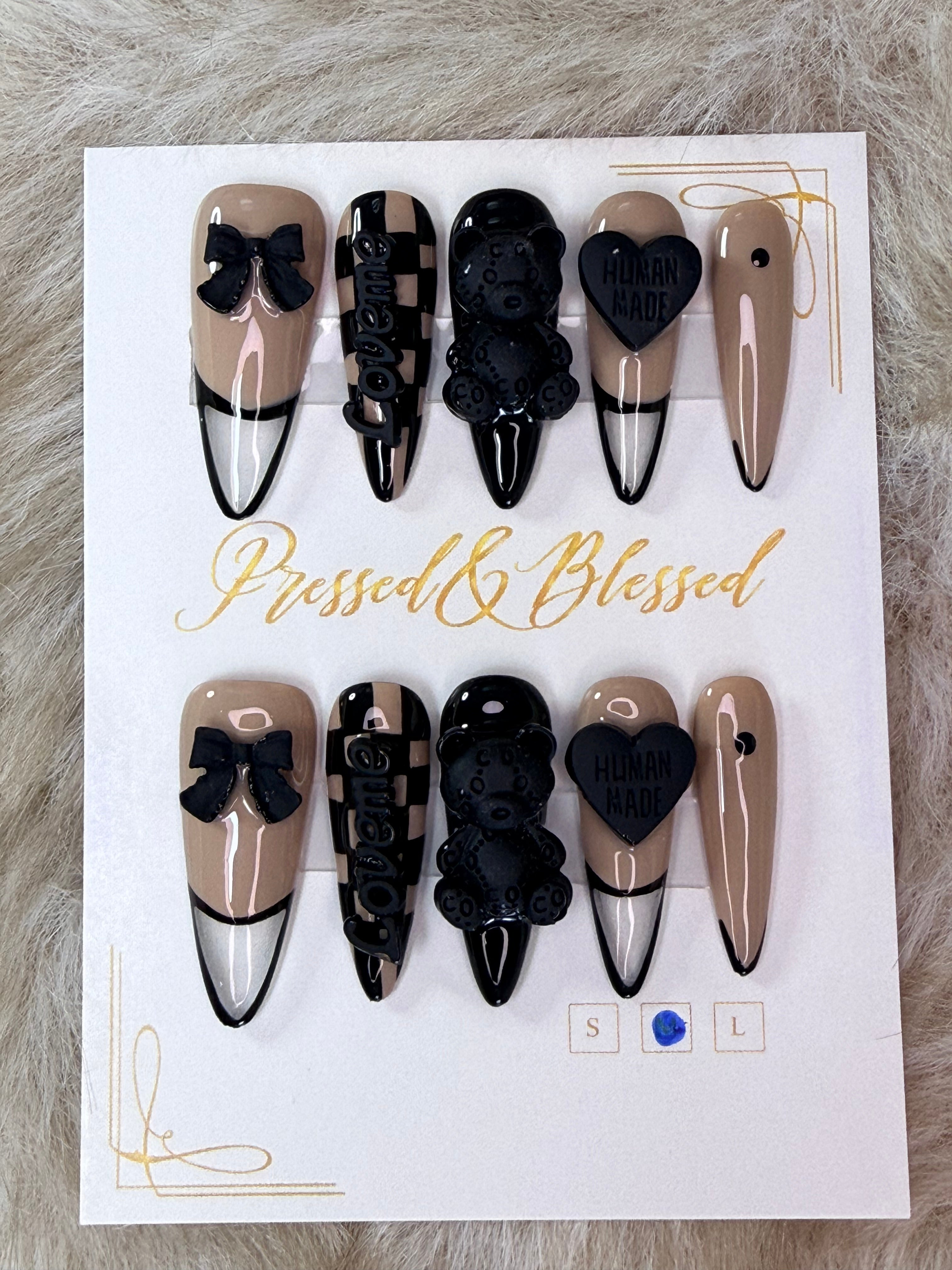 136 Midnight Teddy - Luxury Press-On Nails