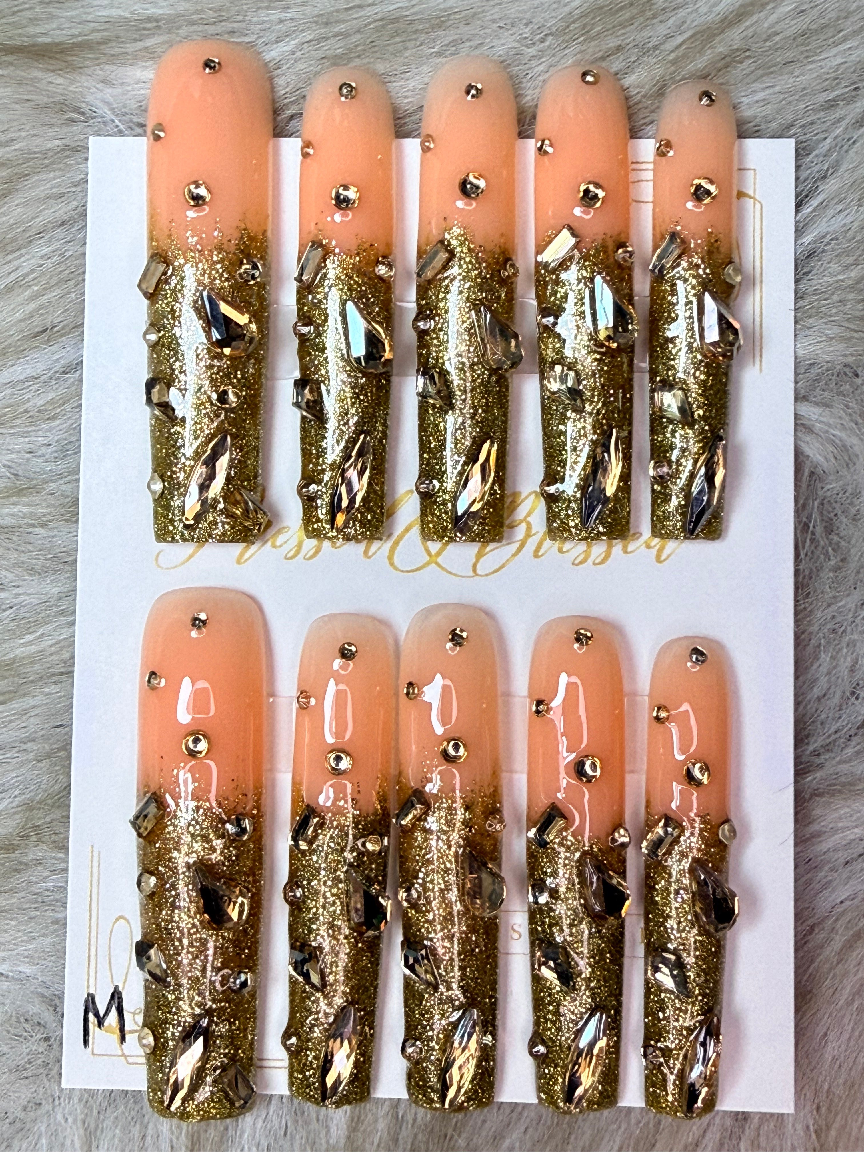 087 Liquid Gold Goddess - Luxury Press-On Nails