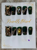 064 Green Goddess Drip - Luxury Press-On Nails