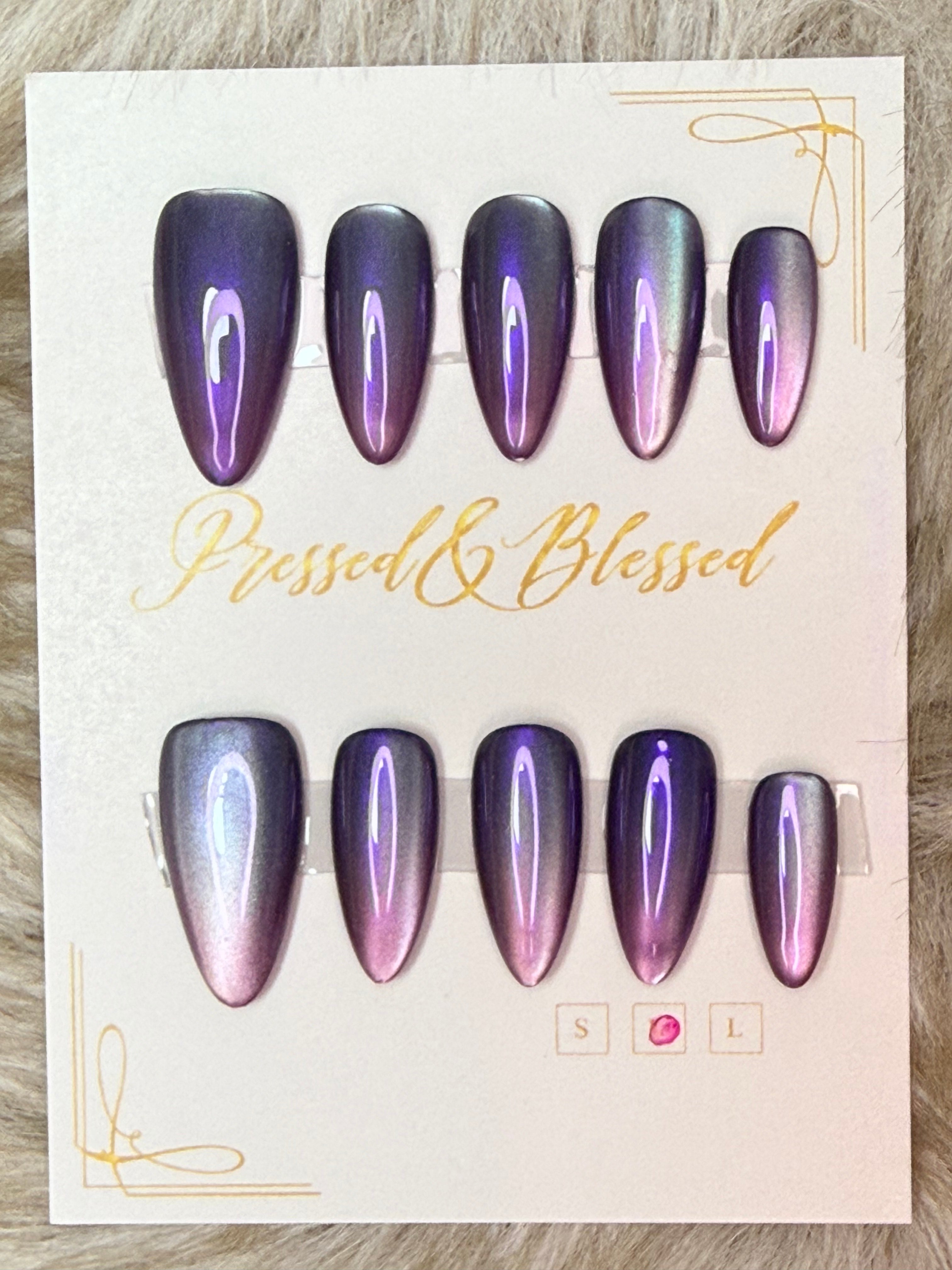082 Midnight Amethyst Chrome Press-On Nails
