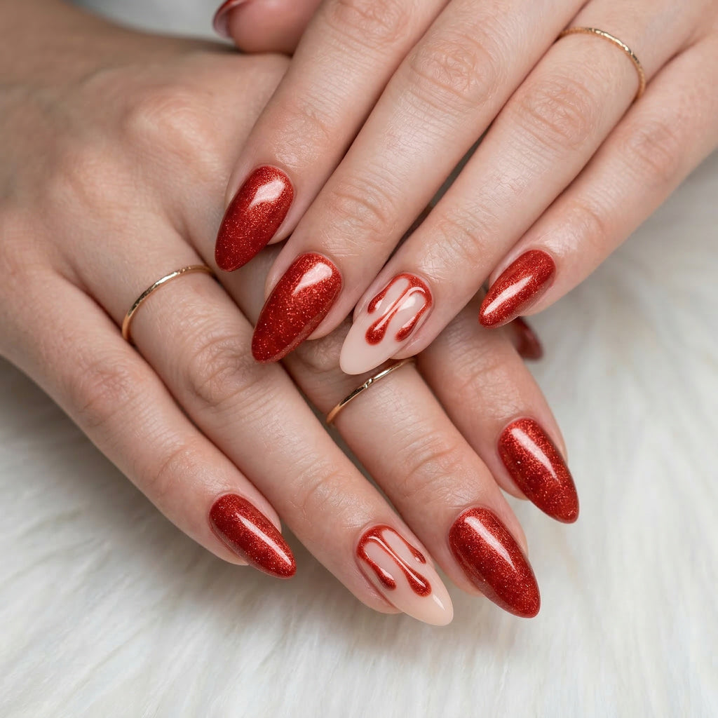 0007 Red Velvet Drip - Luxury Press-On Nails